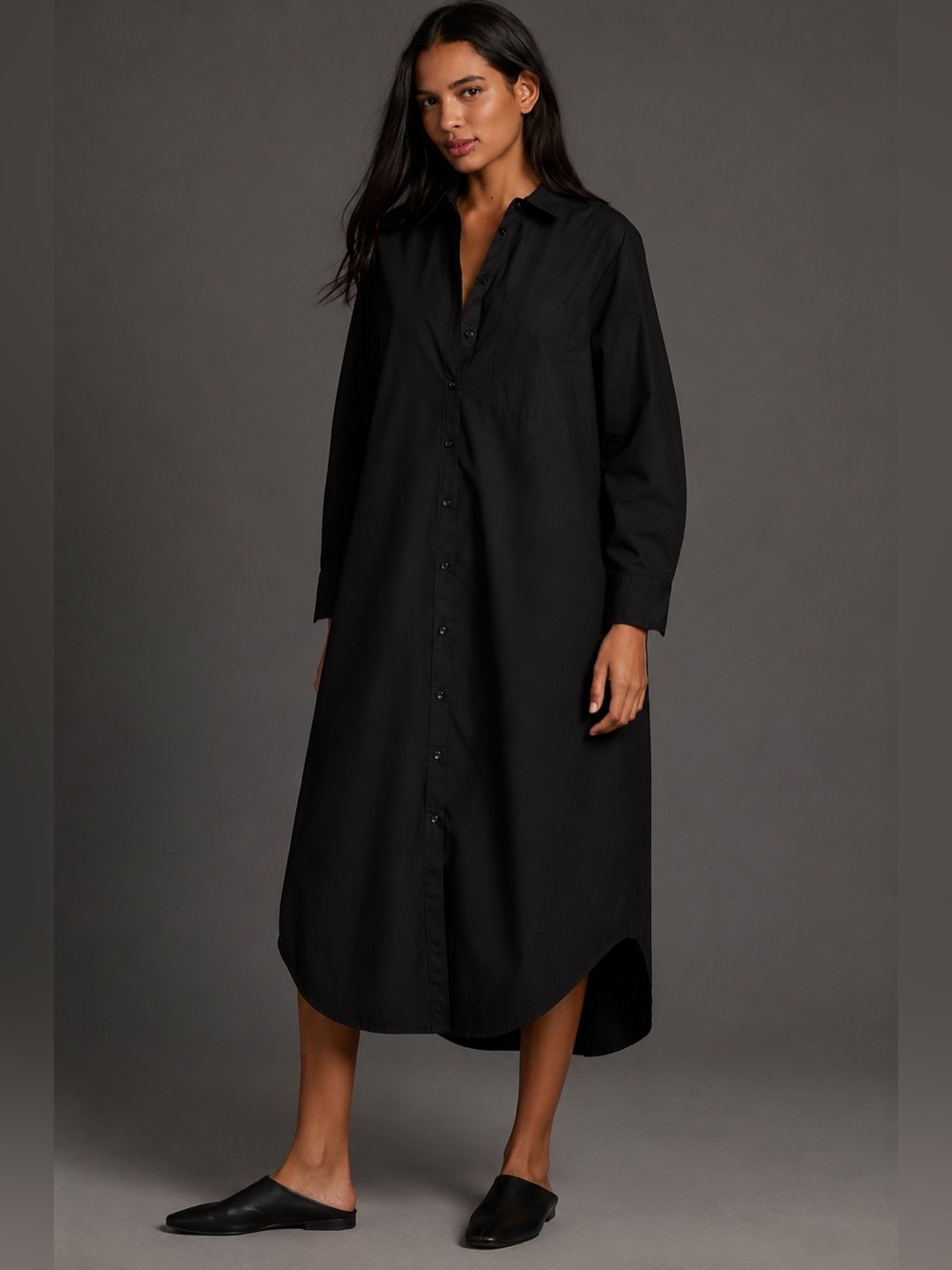 Maeve Anthropologie Soren Black Cotton Maxi Shirt Dress XL